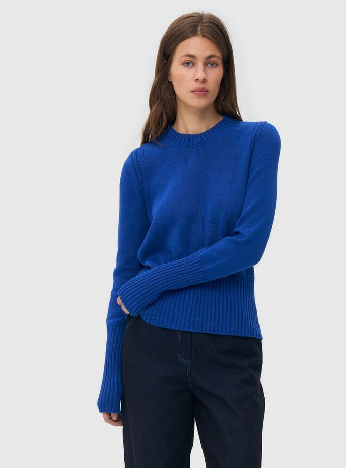 В'язаний светр з круглим вирізом - синій WKMF (WKMF_289_1)
