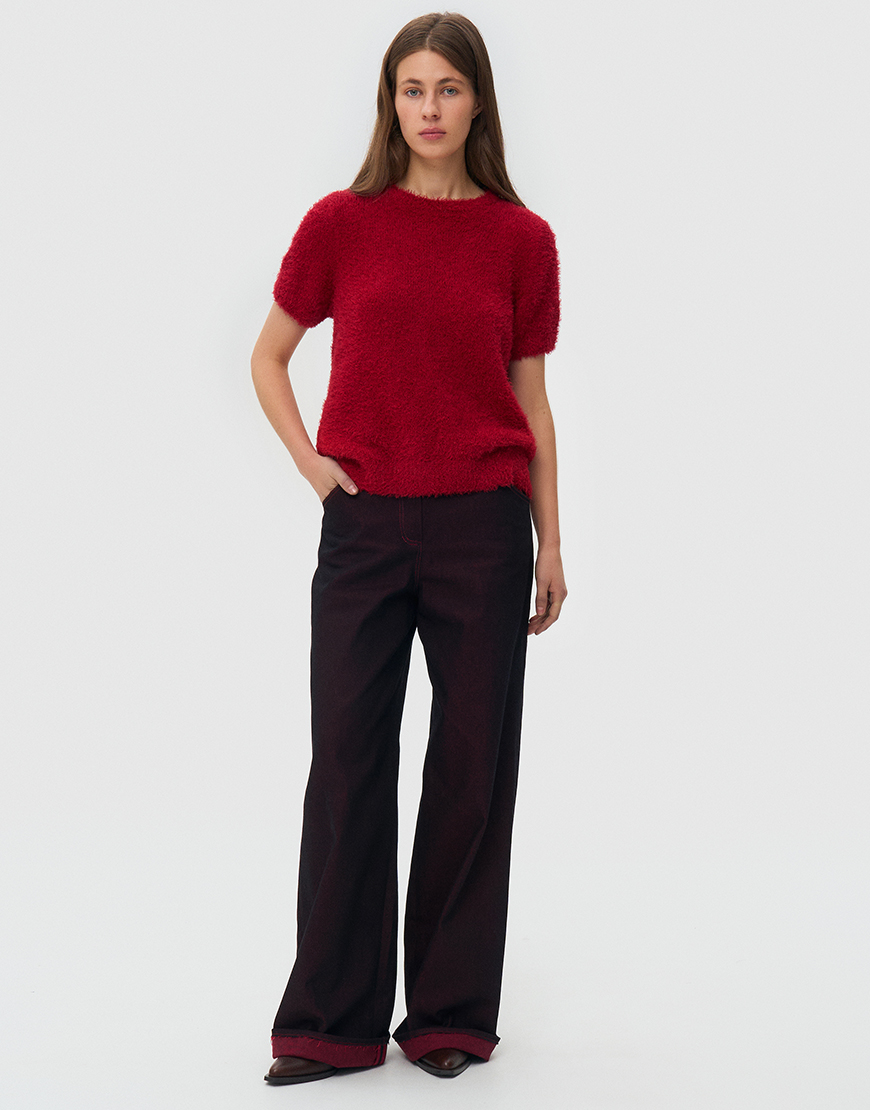 1 В'язаний светр з короткими рукавами - червоний WKMF (WKMF_279_4) - фото 3