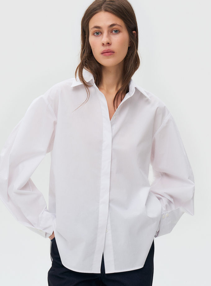 Сорочка з попліну із защипами на рукавах - біла WKMF (WKMF_285_1)