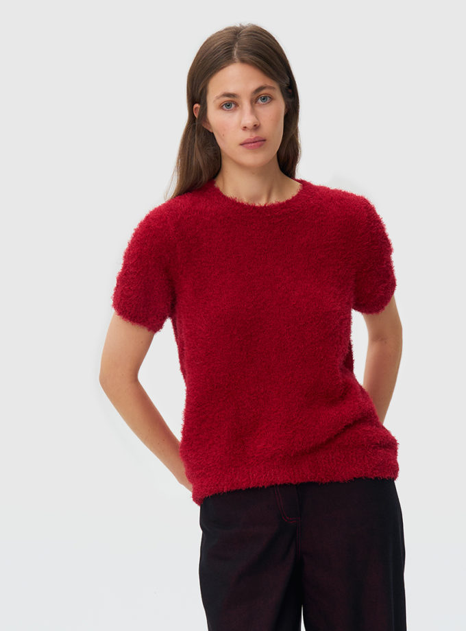 В'язаний светр з короткими рукавами - червоний WKMF (WKMF_279_4)