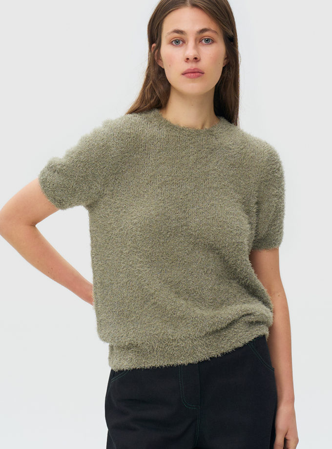 В'язаний светр з короткими рукавами димчасто-зелений WKMF (WKMF_279_6)