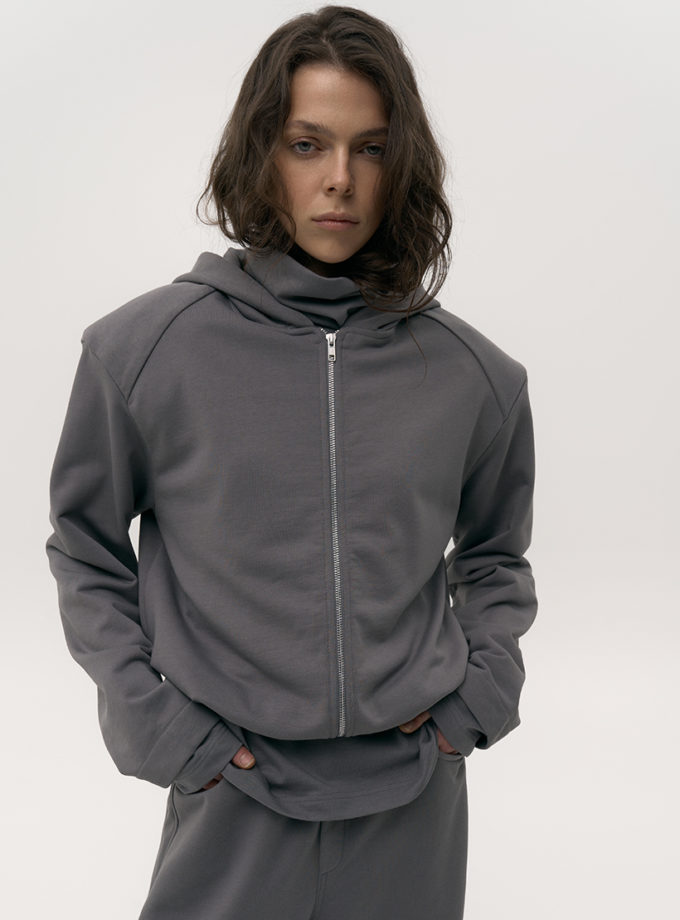 Укорочене худі зі знімними підплічниками сірий ALEXANDER VANAVI (AV_ISABEL_00)