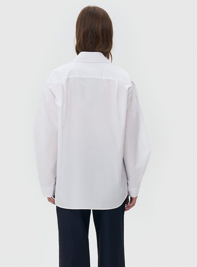 Сорочка з попліну із защипами на рукавах - біла WKMF (WKMF_285_1)