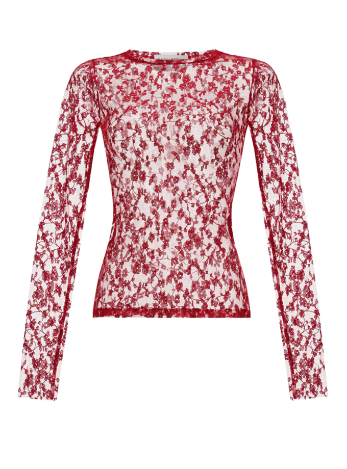 Червоний мереживний лонгслів AMBITNA (Ambtn_32)