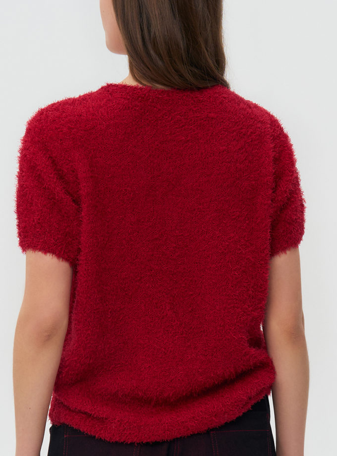 В'язаний светр з короткими рукавами - червоний WKMF (WKMF_279_4)