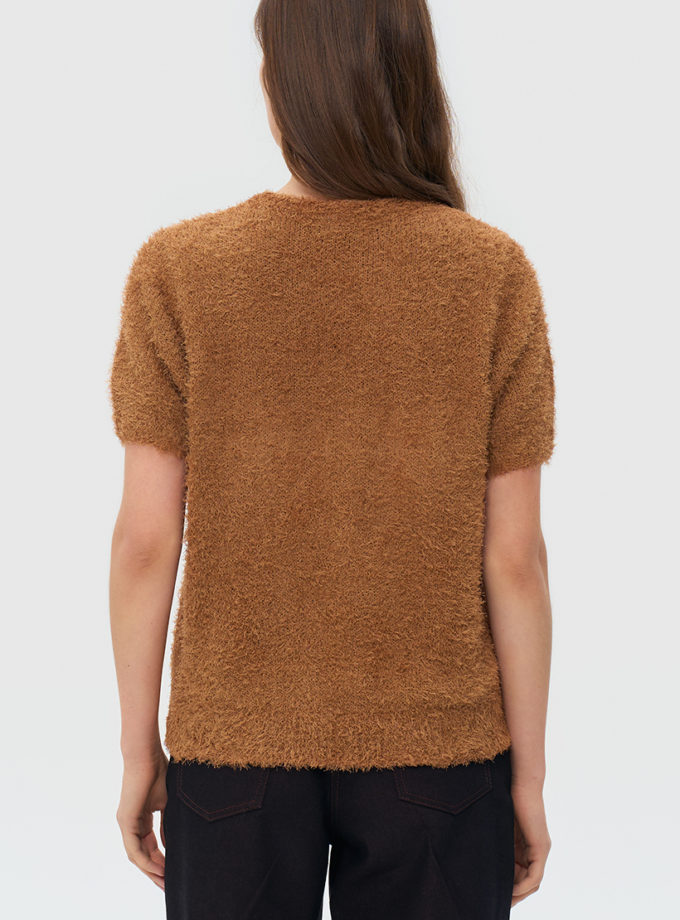 В'язаний светр з короткими рукавами - карамельний WKMF (WKMF_279_5)
