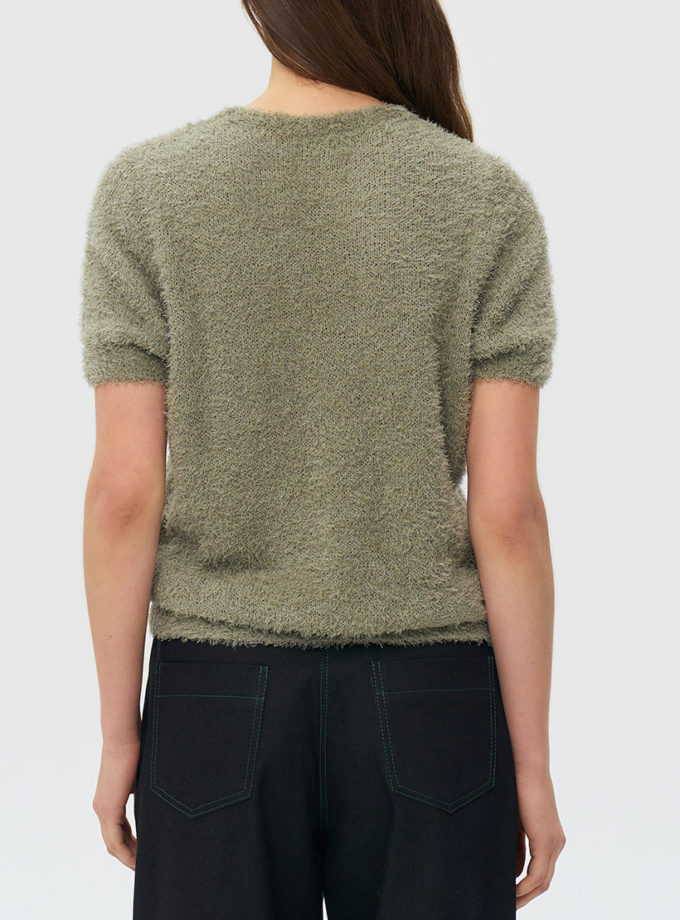 В'язаний светр з короткими рукавами димчасто-зелений WKMF (WKMF_279_6)