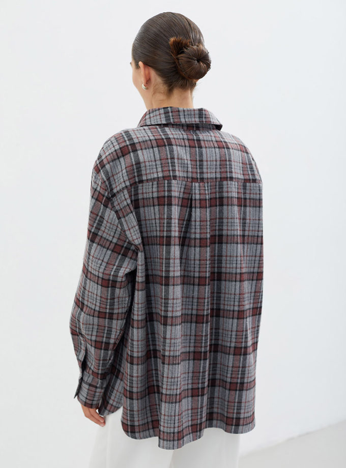 Жiночa сорочка з накладною кишенею в червону клітинку сіра THE LACE (TLA_0069554)