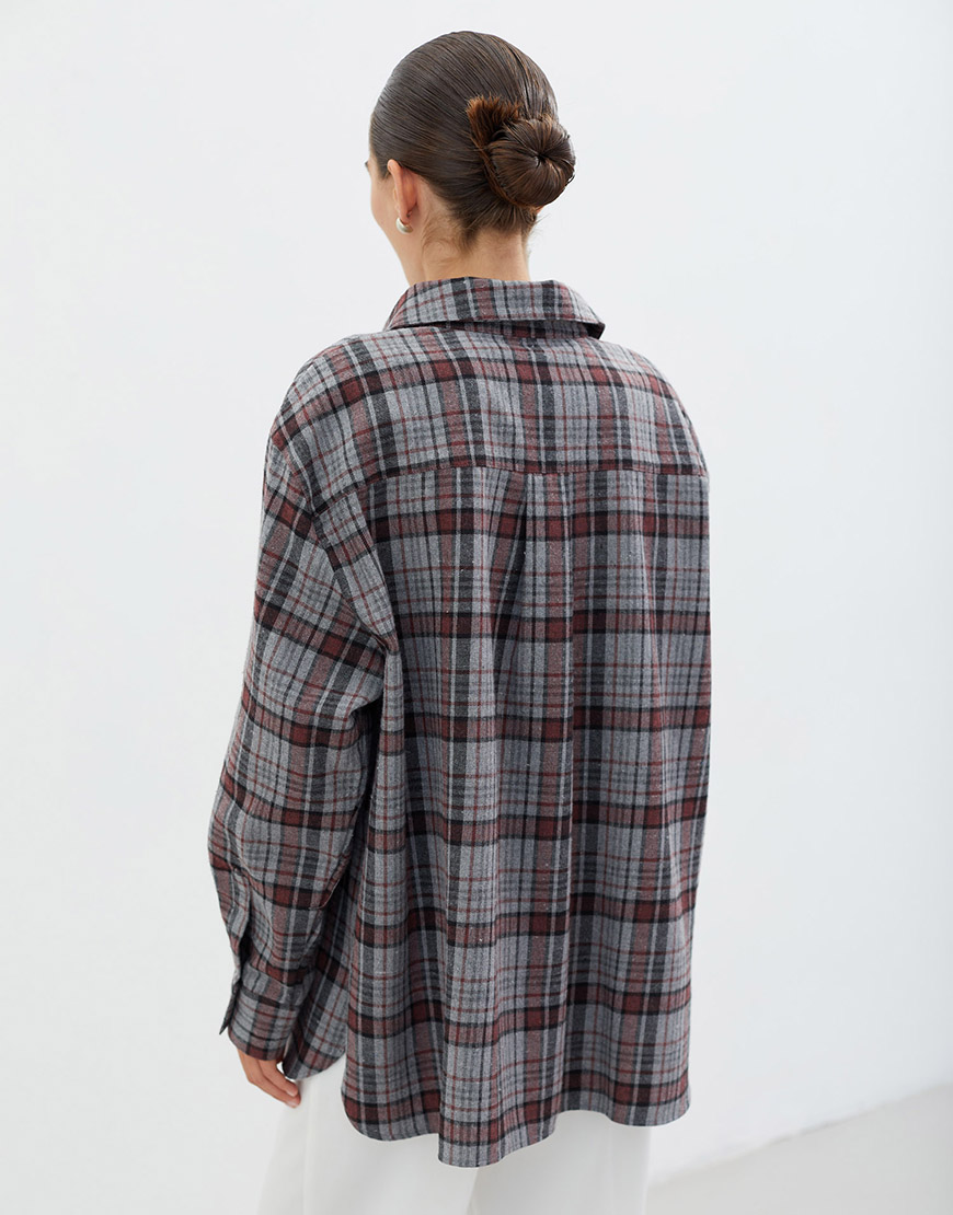 the-lace-07.08983 Жiночa сорочка з накладною кишенею в червону клітинку сіра THE LACE (TLA_0069554) - фото 2