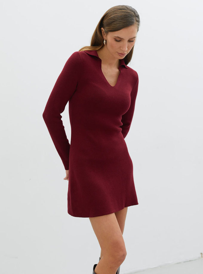 Жiночa трикотажна сукня міні поло бордова THE LACE (TLA_00002853)