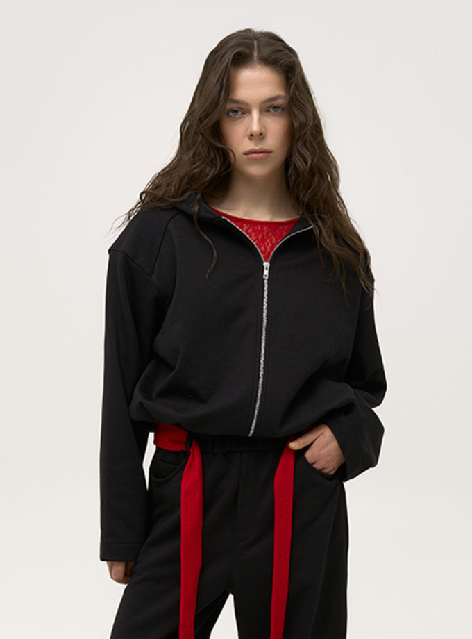 Укорочене худі зі знімними підплічниками чорне ALEXANDER VANAVI (AV_ISABEL_01)