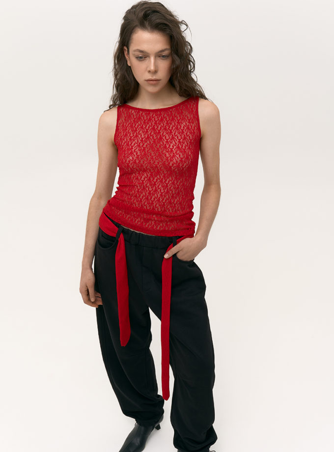 Пояс-краватка червоний ALEXANDER VANAVI (AV_ROSE_00)