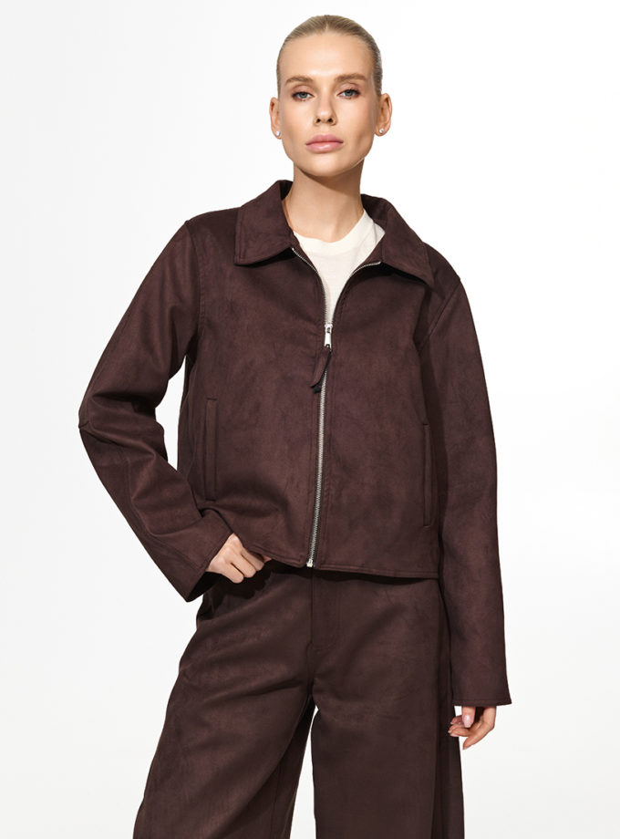 Куртка укорочена шоколадного кольору THE ESSENCE (ESSENCE_THE-309)