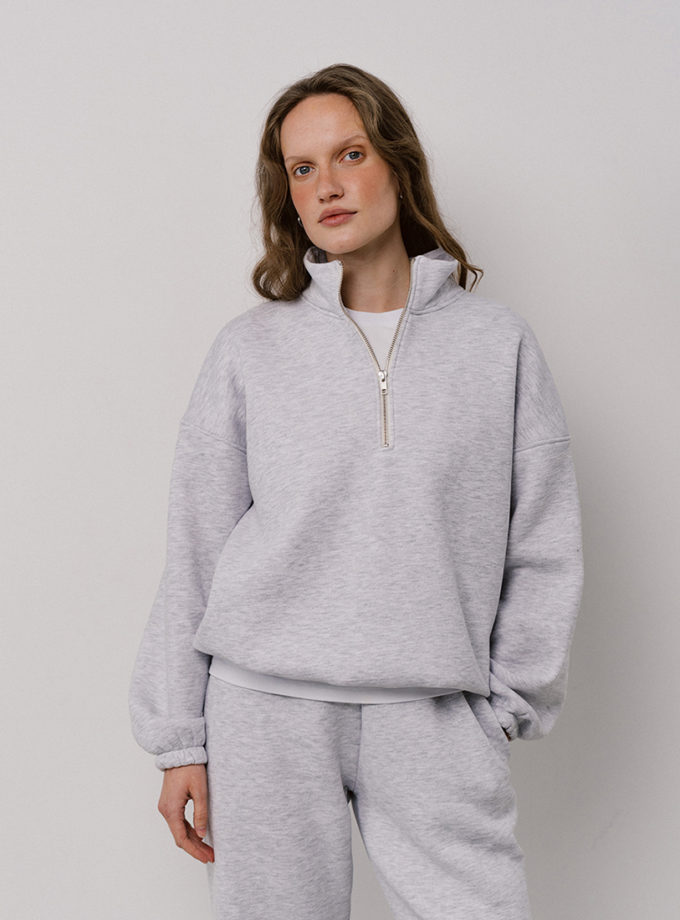 Світшот half zip сірий меланж з начосом BALCONY GARMENT (BLCN_1506) - фото 13