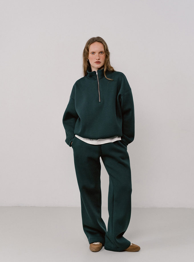 Світшот half zip темно-зелений з начосом BALCONY GARMENT (BLCN_1512)