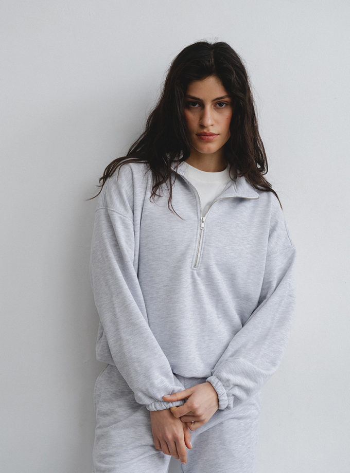 Світшот half zip сірий меланж без начосу BALCONY GARMENT (BLCN_1460)