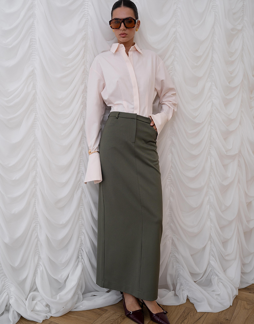 IMG_7939 Костюмна спідниця максі зелена OUI OUI (OO_ART_357)