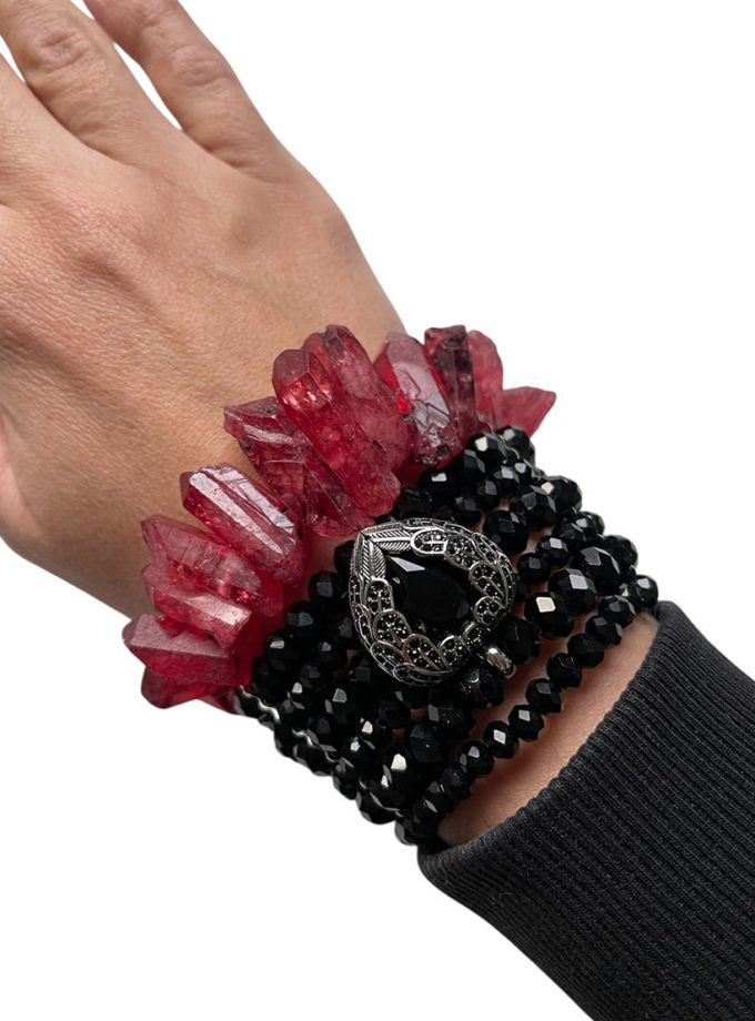 Браслет чорний з серцем і кварцем SMART JEWELRY (SJ_019)