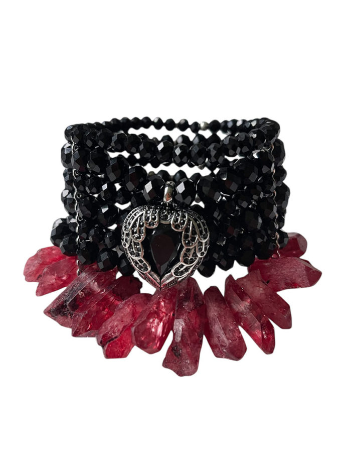 Браслет чорний з серцем і кварцем SMART JEWELRY (SJ_019)