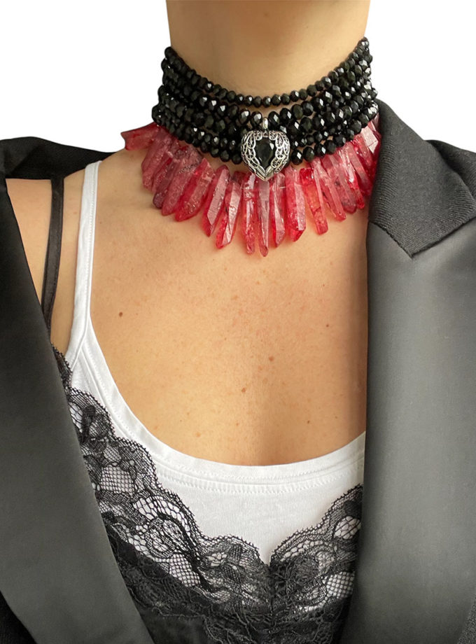 Чокер чорний с серцем і кварцем SMART JEWELRY (SJ_018)