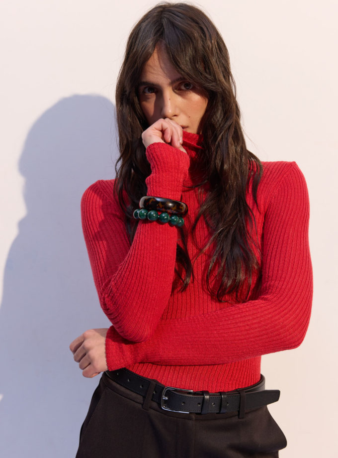 Водолазка тонка в рубчик червона THE LACE (TLA_00003705)