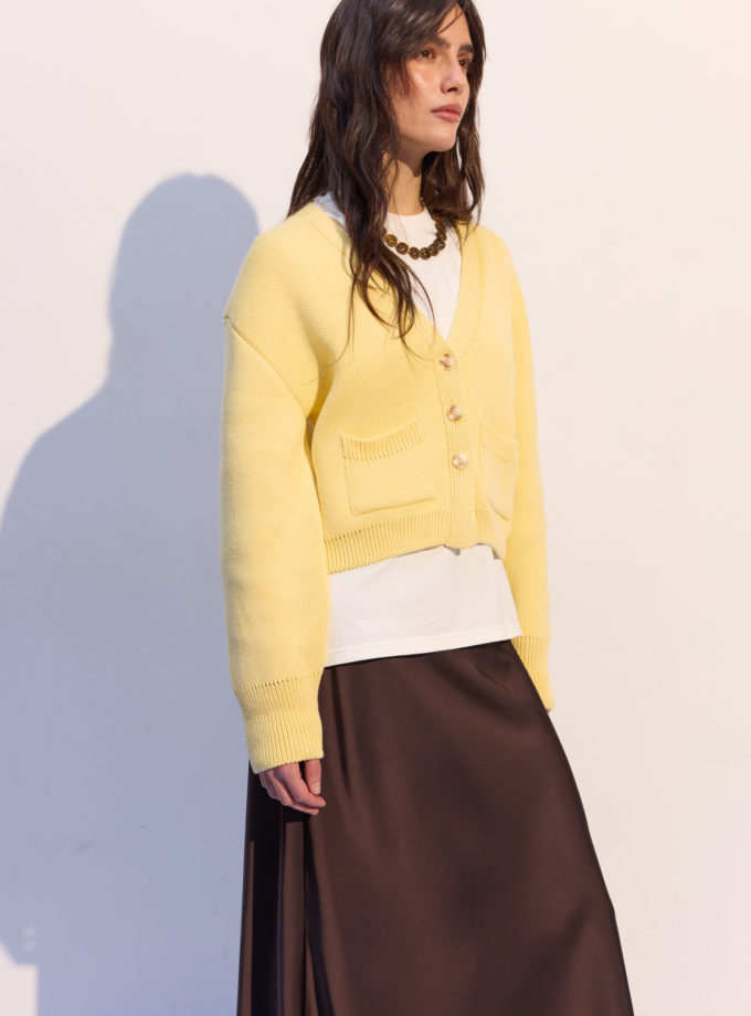 Кардиган трикотажний з кишенями лимонний THE LACE (TLA_00003713)
