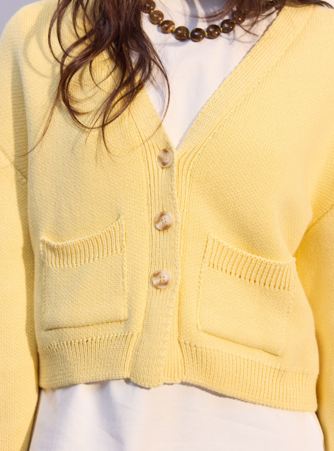 Кардиган трикотажний з кишенями лимонний THE LACE (TLA_00003713)