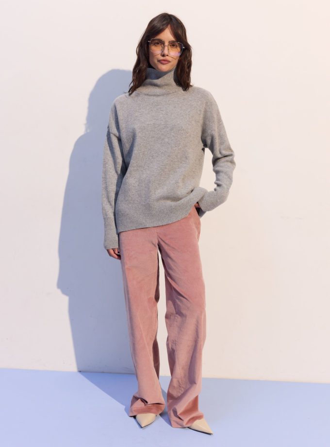 Светр із вовни ягня з горловиною сірий THE LACE (TLA_00003720)