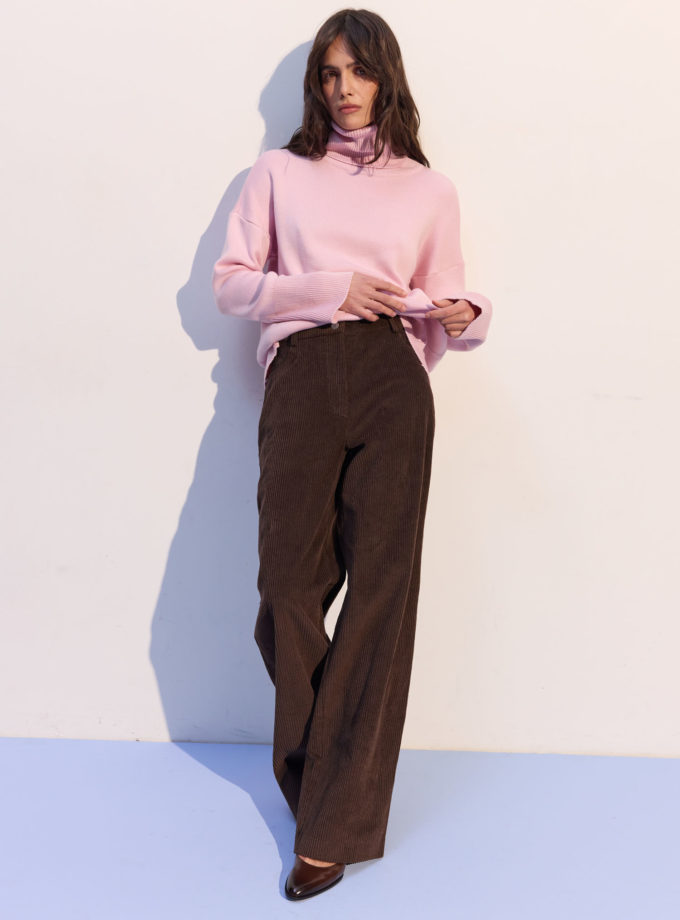 Брюки вільного крою з вельвету шоколадні THE LACE (TLA_00003733)