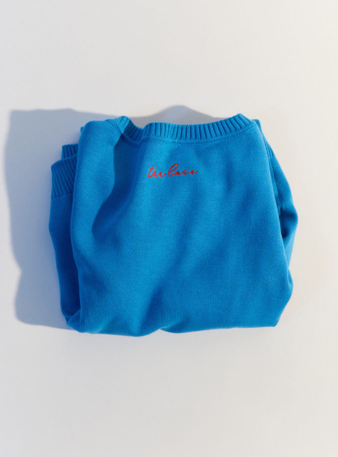 Трикотажний кардиган з круглим вирізом та вишивкою яскраво-блакитний THE LACE (TLA_00003735)