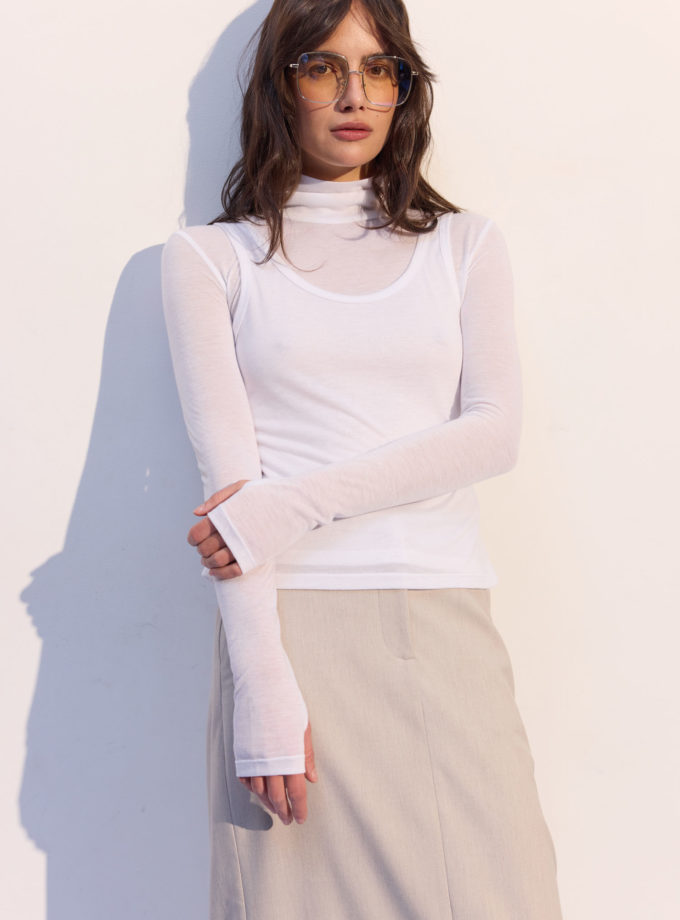 Трикотажна водолазка подвійна напівпрозора біла THE LACE (TLA_00003743)