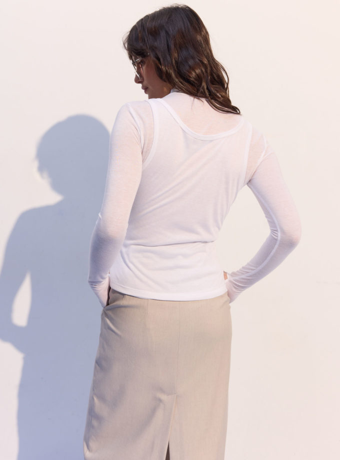 Трикотажна водолазка подвійна напівпрозора біла THE LACE (TLA_00003743)