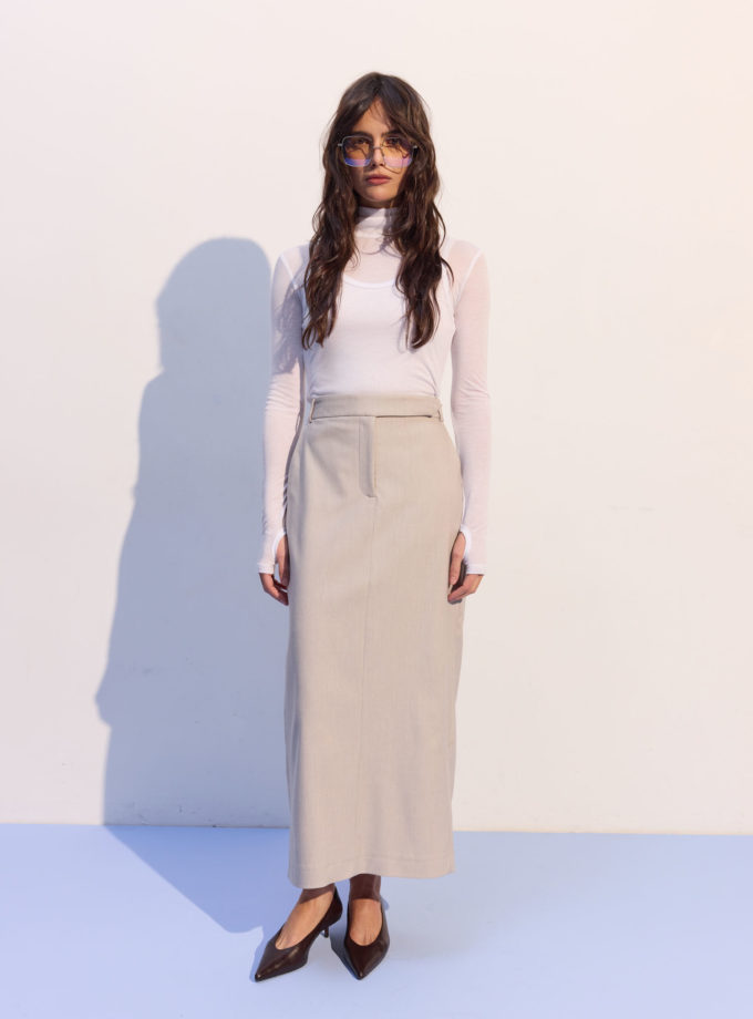 Спідниця міді з декоративним поясом світло-бежева THE LACE (TLA_00003744)