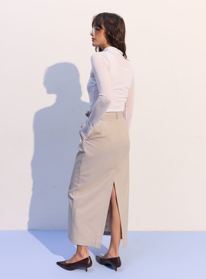 Спідниця міді з декоративним поясом світло-бежева THE LACE (TLA_00003744)