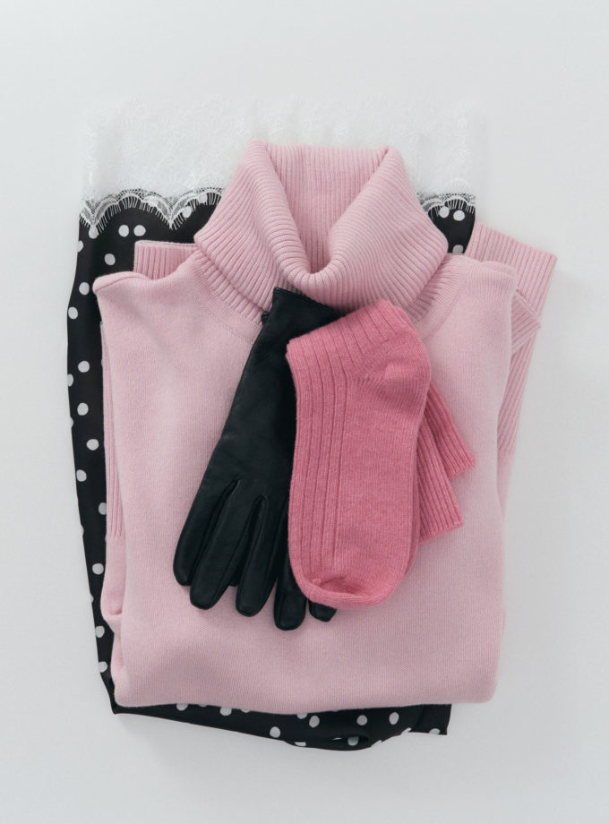 Трикотажний светр з об'ємною горловиною рожевий THE LACE (TLA_00003747)