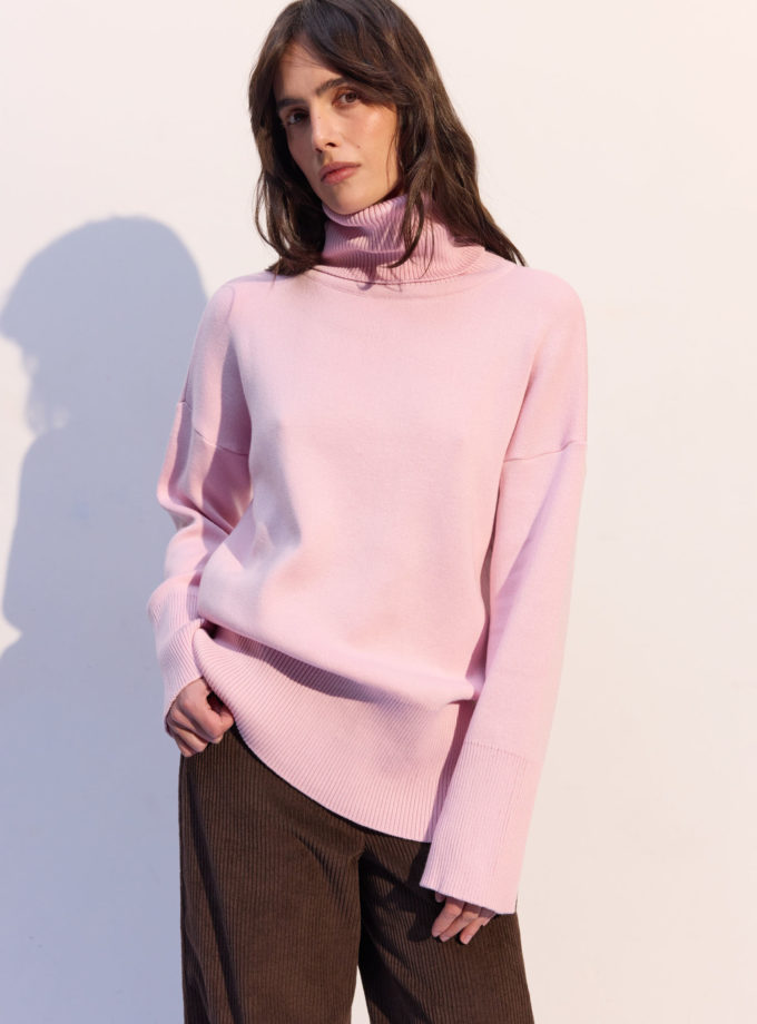 Трикотажний светр з об'ємною горловиною рожевий THE LACE (TLA_00003747)