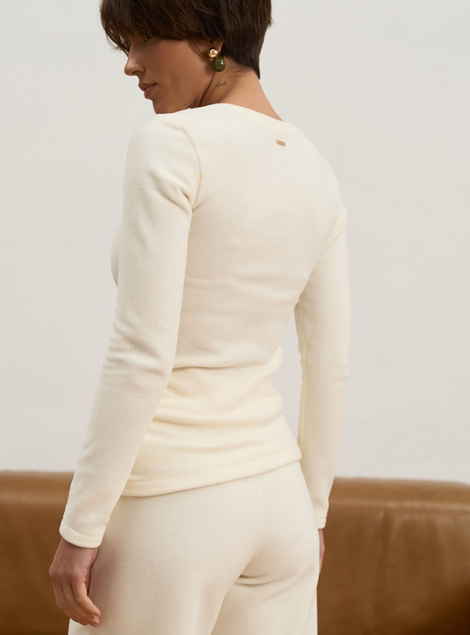 Лонгслів жіночий драпірований поларфліс молочний MMSW (MMSW_ЛЖДПФ-W26-ML)