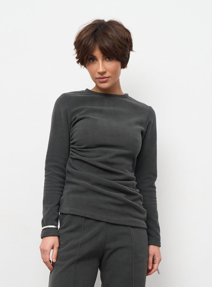 Лонгслів жіночий драпірований поларфліс темно-сірий MMSW (MMSW_ЛЖДПФ-W26-DGR)