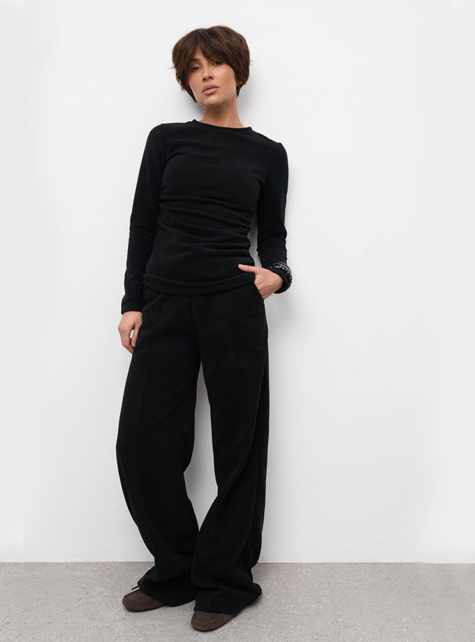 Штани широкі зі стрілкою поларфліс чорні MMSW (MMSW_ШШЗС-W26-BL)