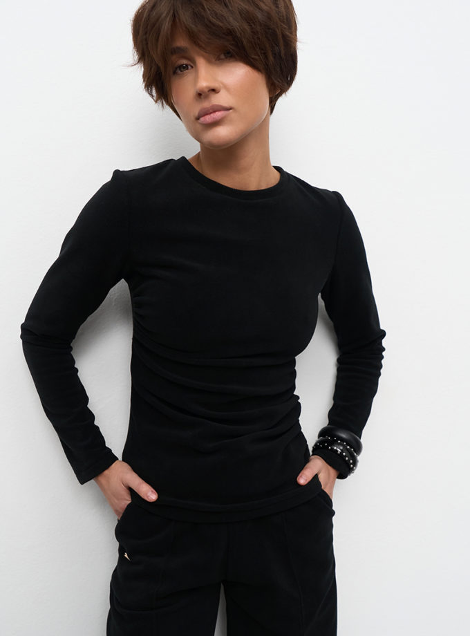 Лонгслів жіночий драпірований поларфліс чорний MMSW (MMSW_ЛЖДПФ-W26-BL)