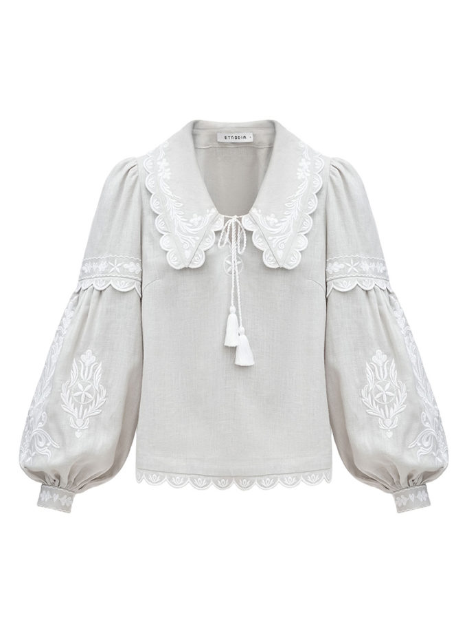 Лляна блуза сірого кольору вишивкою Нова Каховка ETNODIM (ETN_kakhovka)