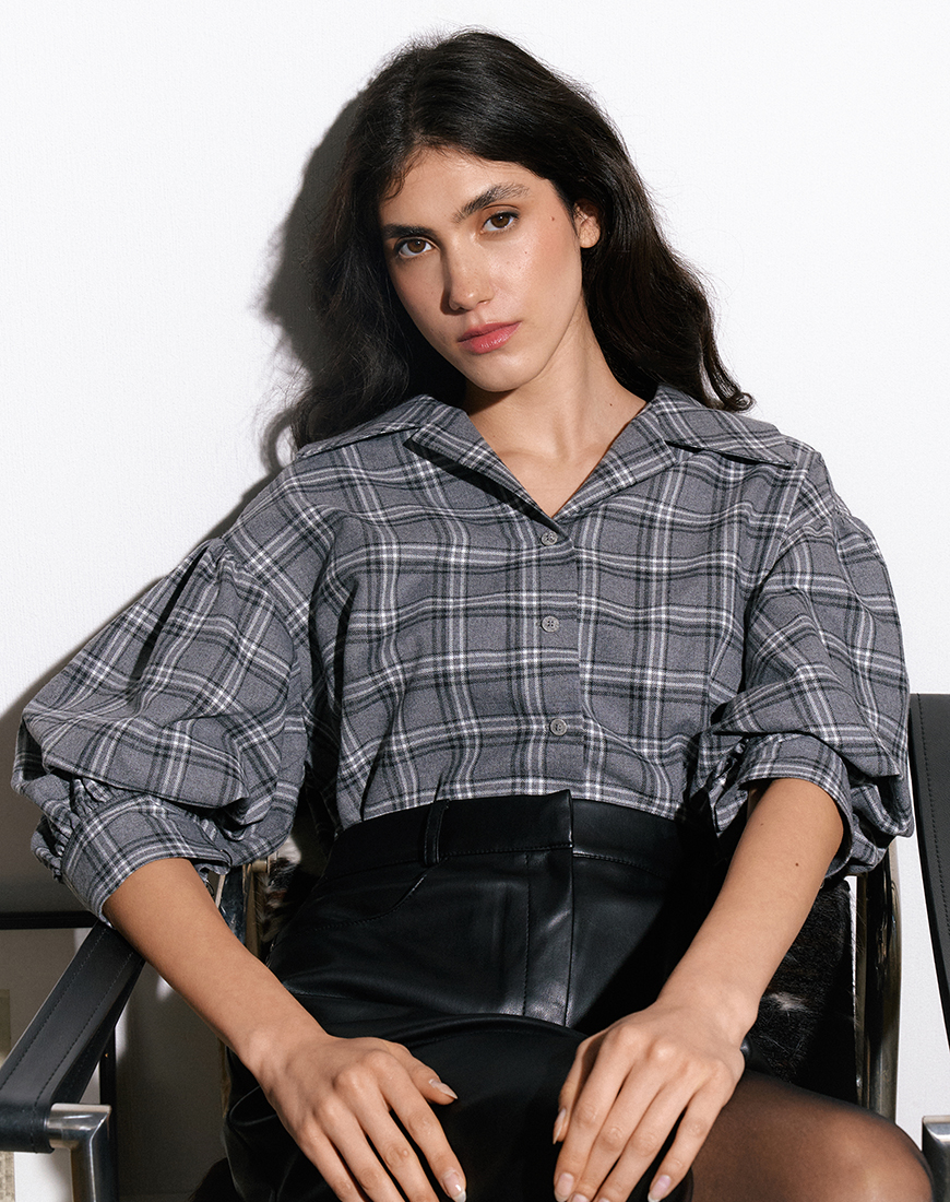 4_8 Сіра фланелева сорочка з акцентними рукавами AMBITNA (Ambtn_29-1-1-1-1-1-1) - фото 5