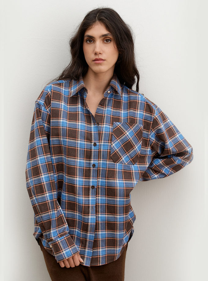 Блакитно-коричнева фланелева сорочка Oversize AMBITNA (Ambtn_29-1-1-1)
