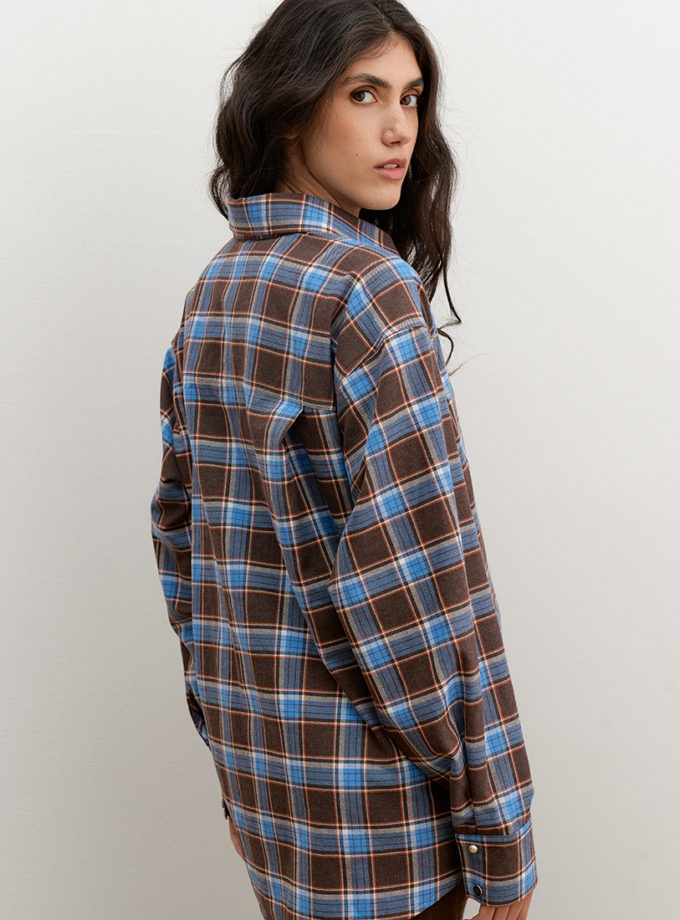 Блакитно-коричнева фланелева сорочка Oversize AMBITNA (Ambtn_29-1-1-1)
