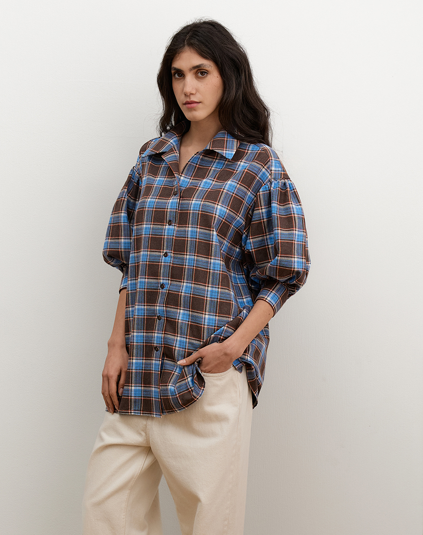8_2 Блакитно-коричнева фланелева сорочка з акцентними рукавами AMBITNA (Ambtn_29-1-1-1-1-1) - фото 4
