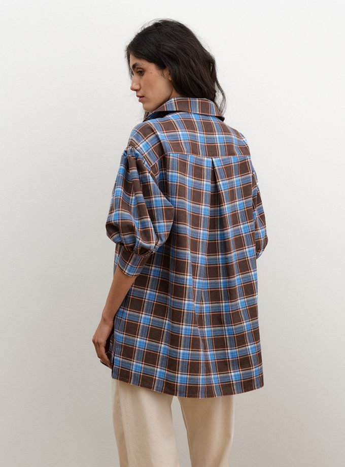 Блакитно-коричнева фланелева сорочка з акцентними рукавами AMBITNA (Ambtn_29-1-1-1-1-1)