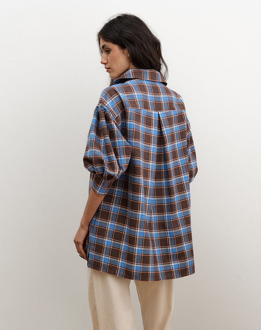 8_3 Блакитно-коричнева фланелева сорочка з акцентними рукавами AMBITNA (Ambtn_29-1-1-1-1-1) - фото 2