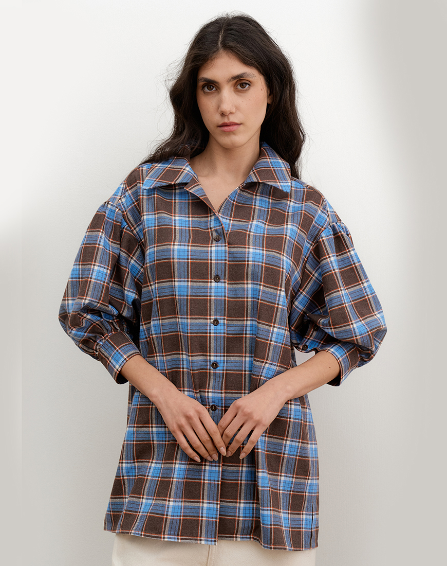 8_4 Блакитно-коричнева фланелева сорочка з акцентними рукавами AMBITNA (Ambtn_29-1-1-1-1-1) - фото 3