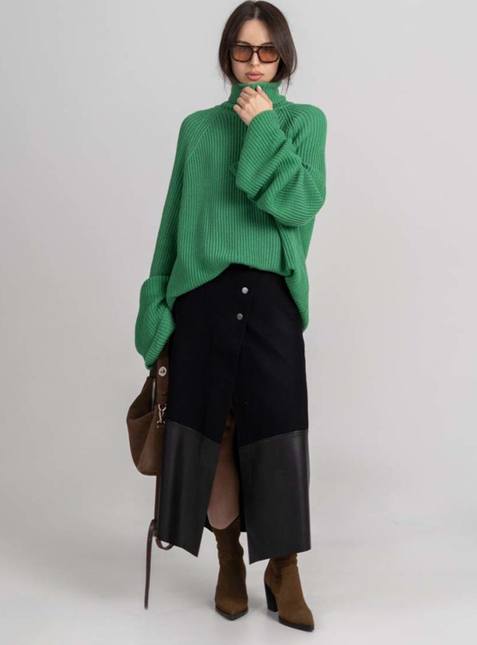 Спідниця на запах денім/екошкіра чорного кольору 7/11 SEVEN ELEVEN (SE_SE26SkBrassicaDn2_Ltr_B)