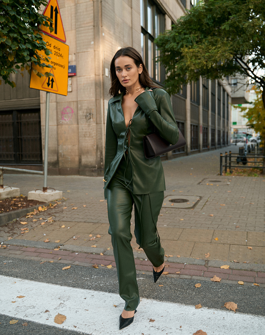 IMG_6830 Костюм на зав'язки з еко-шкіри хакі ROSCA (RSC_SUIT_el_lc_005) - фото 4